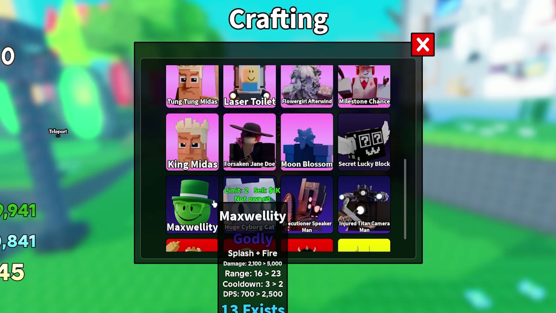 Crafting panel showing unit cards and a hovered item marked Not owned.